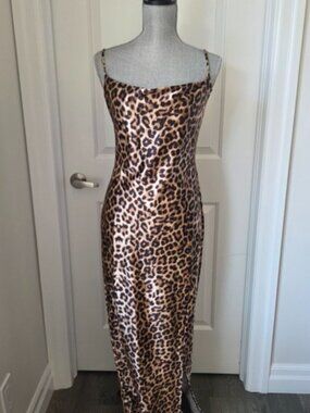 Popular 21 slinky leopard print slip  dress with cowl neck spagetti strap size L